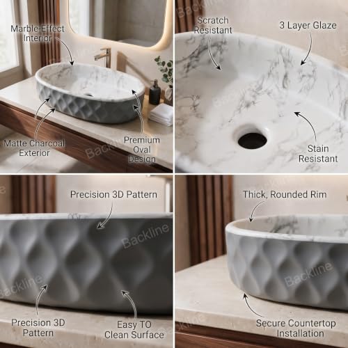 Image of Backline 20x13x5.5 Inches Table Top Wash basin Matt Finish | Basin for Bathroom | Countertop Bathroom Basin For Restaurant /Dining Hall /Living Room