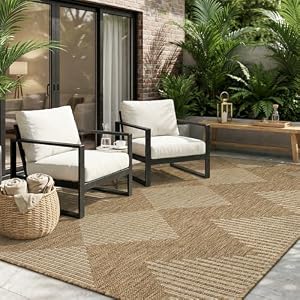 MontVoo-Outdoor Rug Carpet Patio Rug 4×6 ft Polypropylene Indoor Outdoor Rugs for Patio Deck Balcony Porch, Textured Weave, Durable for High Traffic, Fade-Resistant, Boho Geometric Neutral Brown