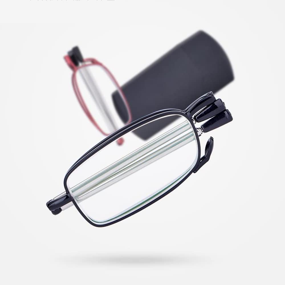 Plegables Gafas de Lectura，Mini ultrafinas Lentes de Lectura，Ligero portátil Gafas de Lectura Negro/Rojo 1.0 (Color : Black, Size : +1.0)