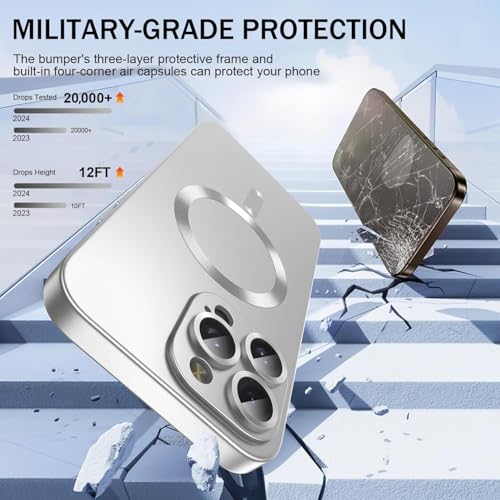 Image of DIZORO Magnetic Case for iPhone 15 Pro Case [Compatible with MagSafe][Built-in Camera Lens Protector] Slim Soft Silicone Bumper Shockproof Metallic Luster Back Cover Phone Case (White)