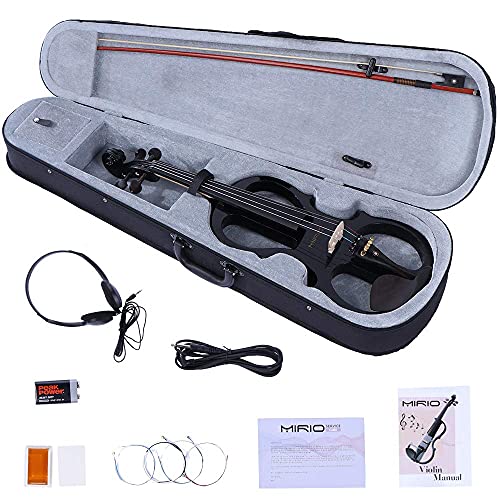 Mirio Update Electric Violin Full Size 4/4, Black Silent Electric Violin, Solid Wood Metallic Electronic Violin With Ebony Fittings, Beginner Kit For Adults Teens (Full Body - Black) #TOP6