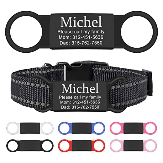 Natiform Personalized Dog Tags, Slide-On Pet ID Tags, Stainless Steel Dog Tags, No Jingle Slide On Cat ID Tag, Engraved No Noise Customized Pet Identification Tags(L Black)