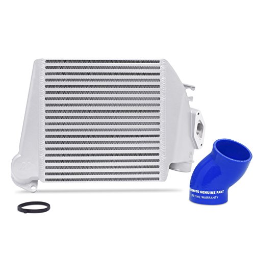 Image of Mishimoto MMTMIC-WRX-08SLBL Top-Mount Intercooler Kit Compatible With Subaru WRX 2008-2014 Silver Cooler, Blue Hose