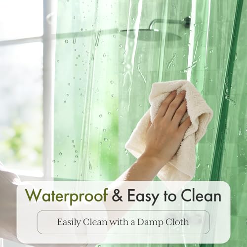 Image of Bathway Shower Curtain Liner, Clear Shower Curtain Liner Green 72x72 PEVA Waterproof Shower Curtain Liner Plastic with 3 Magnets and 12 Rustproof Metal Grommets, Lightweight Shower Liner for Bathroom
