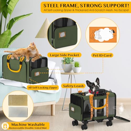 Pawzidea Expandable Pet Carrier With Wheels, 18X11X11 Tsa Airline Approved Cat Carrier W/Id Card For 2 Cats thumb #3