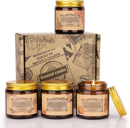 Lot de 4 bougies parfumées en cire de soja pour soulager le stress, le yoga, cadeau pour Noël, anniversaire, fête des mères, Saint Valentin Cover