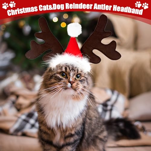 Axinyijia Weihnachten Haustier Stirnband Hundekostüm, Weihnachtsmütze Hund Geschenk Weihnachtsschal Katzen Weihnachtskostüm Hunde Elch Haarreif