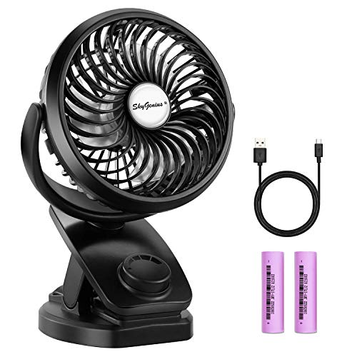 SkyGenius Battery Operated Clip on Mini Desk Fan, Rechargeable Portable Personal Fan Stroller