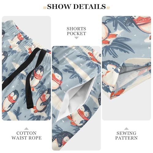 Penguin with Scarf Mens Pajama Shorts Soft Pants Lounge Sleepwear Bottoms with Drawstring & Pockets4