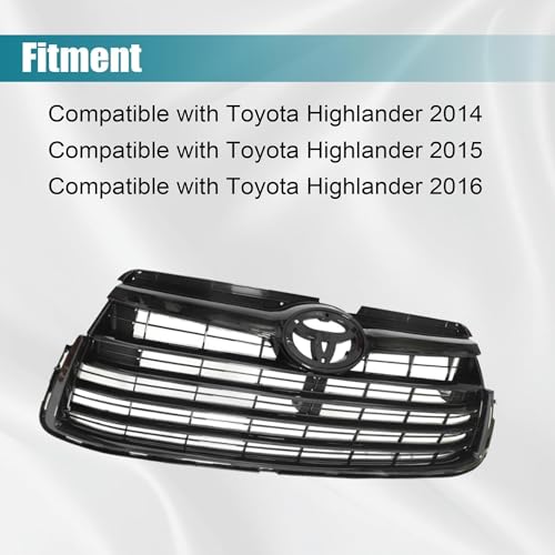 GXARTS Gloss Black Upper Front Bumper Grille 53102-0E040 Compatible with Toyota Highlander 2014 2015 2016 by GXARTS - Image 2