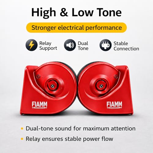 Image of FIAMM Car Horn 12V Loud Sound Dual Tone Snail Horn with Relay, Waterproof Heavy Duty Horn Set for Car, Bike & Truck, High Sound Universal Vehicle Horn (Set of 2)