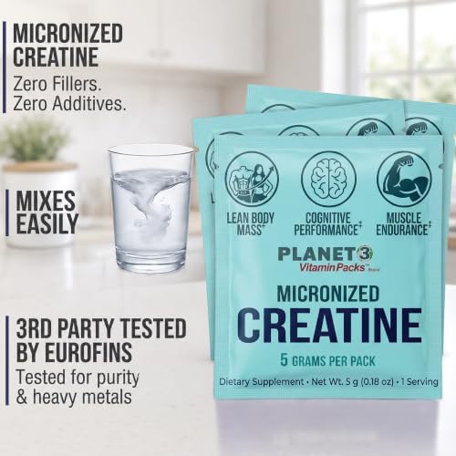 Planet 3 Vitamin Packs Micronized Creatine Monohydrate Packets, Single-Serve Creatine Powder, Unflavored (5 g - 30 Packets) - 2