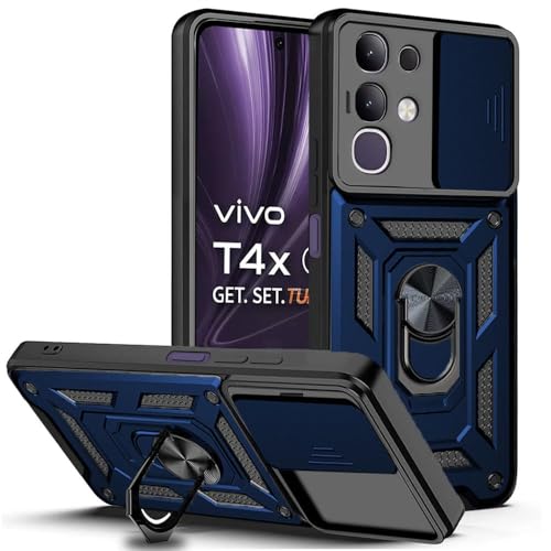 Image of AIBEX Back Cover for Vivo Y31 Pro 5G / Vivo T4X 5G / IQOO Z10X 5G | D10 Tough Armor Case | Sliding Camera Shield | 360 Protection | Kickstand Ring Holder | Military-Grade Shockproof Bumper Case
