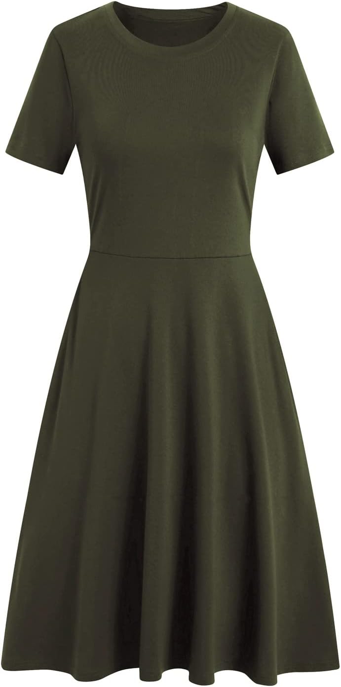 Women's Elegant Knee Length Dresses Vintage Summer Office Casual Floral Print Work Party A-Line Swing Dress with Pockets 162 - Image 4