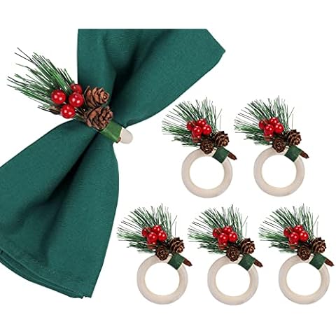 LogHog Christmas Napkin Rings Set of 4, Wood Handmade Napkin Rings for Wedding, Valentine's, Banquet, Birthday, Thanksgiving Table Decor Cover