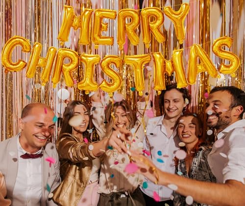 Image of Propsicle 16 inch Golden Letter Merry Christmas Foil Balloon Merry Christmas Party Decoration Xmas Decor Indoor Balloon - Pack of 14 Balloons