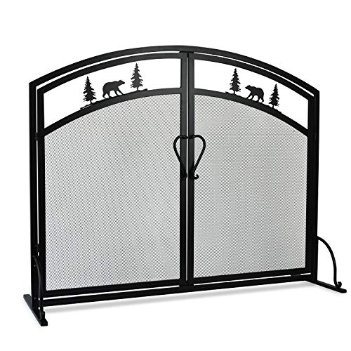 MyFirePlaceDirect Single Panel Wrought Iron Fireplace Screen, Black Iron Mesh Fireplace Screen