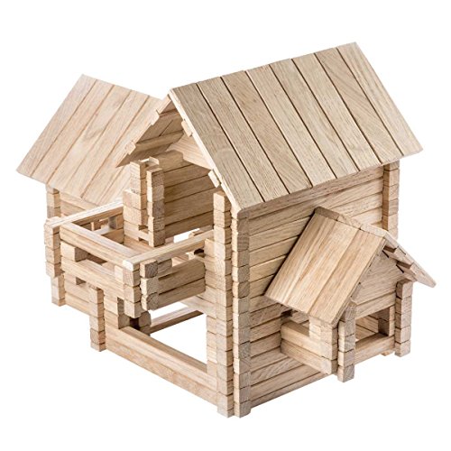 IGROTECO Jeu de Construction Chalet 4 en 1 – 206 pièces – Jouet Éducatif en Bois Naturel pour Enfants – Développe la Créativité et la Motricité