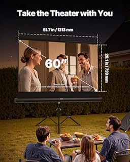 VEVOR Schermo per Proiettore con Supporto, Schermo per Videoproiettore per Interni ed Esterni, 16:9 4K HD Antirughe, Portatile, con Treppiede e Borsa per Trasporto, per Film, Presentazioni in Ufficio