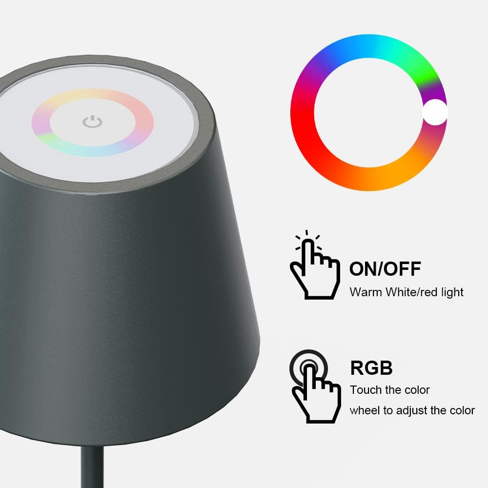 MALUX lampada da tavolo ricaricabile Senza fili con luce bianca calda 8 colori Lampada Senza fili IP54 lampade da tavolo ricaricabili per Hotel bar ristoranti camera da letto la casa e il giardino