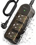 Iwister Outdoor Power Strip, 3 AC Outlets, 5 FT, 1625W/13A High-Power Single-Device Use, with Anti-Electric Shock & IPX6 Waterproof, Ideal for Backyard, Patio, Garage, Kitchen, Workshop, Camping, RV