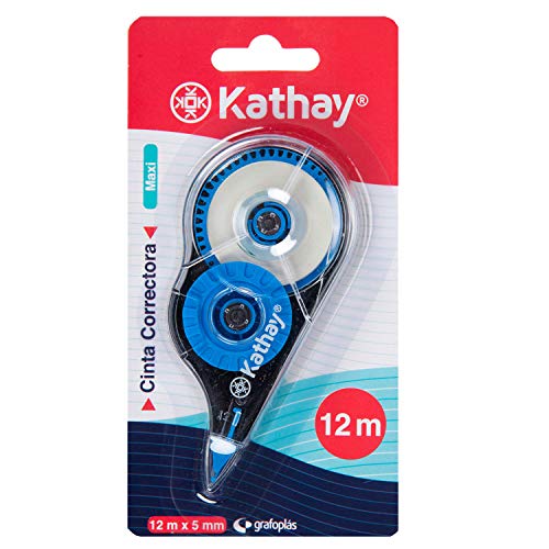 Kathay 86028899. Cinta Correctora de Escritura Maxi, 5mmx12 Metros, Colores Aleatorios: Amarillo, Verde y Azul, Secado Rápido