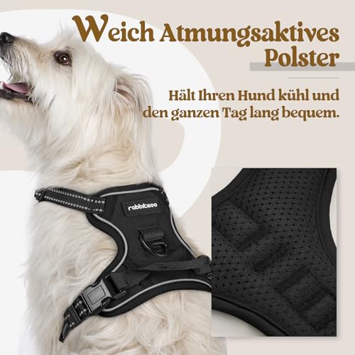 rabbitgoo Hundegeschirr Kleine Hunde, Anti Zug Geschirr mit Kontrolle, No Pull Verstellbar Hundegeschirr Grosse Hunde, Atmungsaktiv Reflexstreifen Brustgeschirr Sichere Führung Schwarz XS