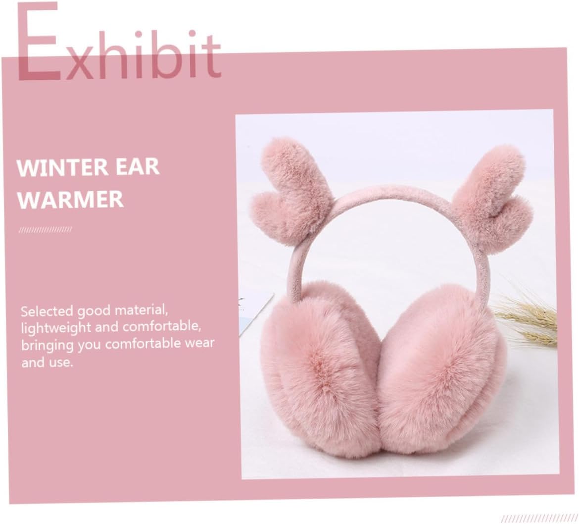 Ciieeo Creative Plush Reindeer Antler Earmuffs, Warm-keeping Pink Faux Fur Ear Warmer, Comfortable Winter Outdoor Cold Weather Accessory for Boys