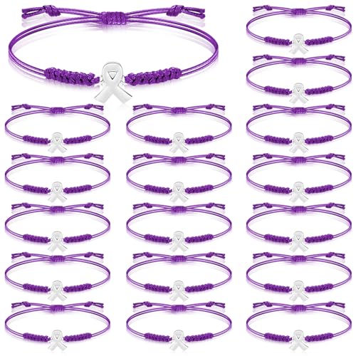 Sasylvia 20 Pcs Purple Pancreatic Cancer Awareness Bracelets Adjustable Cord Purple Ribbon Bracelets Inspirational Bracelets Pancreatic Cancer Gifts for Women Girls Cancer Survivor Fighter Jewelry