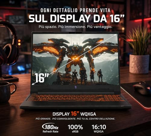 Nitro V 16 AI PC Copilot+ Notebook Gaming, AMD Ryzen AI 7 350, 32GB RAM DDR5 5600MHz, 1TB SSD PCIe, NVIDIA RTX 5060 8GB GDDR7, Display 16" WQXGA IPS 180Hz 2560x1600, WiFi 6E, USB4, Windows 11 - Notebook - Immagine 1