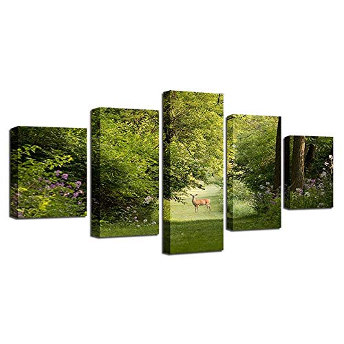 Tableau plantes vertes et antilope pour habiller un grand mur vide sans cadre lourd