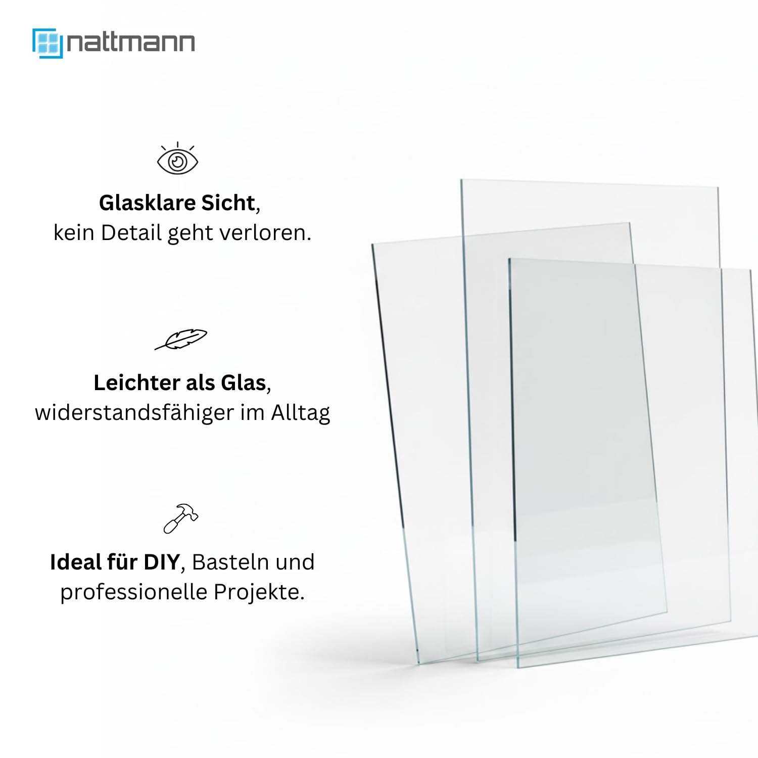 nattmann Acrylglas - XT - PMMA - Acrylplatte & Acrylscheibe 2-10 mm - Klare & Transparente Kunststoffplatte - für Hobby & Bastler - 3 mm, 1200 x 800 mm