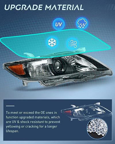 Image of Nilight Headlight Assembly Compatible with 2010 2011 Toyota Camry Headlamps Replacement Black Housing Amber Reflector Upgraded Clear Lens Driver and Passenger Side