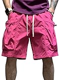 YOSICIL Hombre Pantalón Corto de Deporte con Bolsillos Ligero Bermuda Color Sólido Suave Cómodo Cordón de Ajuste Pantalones Cortos Cargo Casual Transpirable Verano Diario,Rosa,3XL