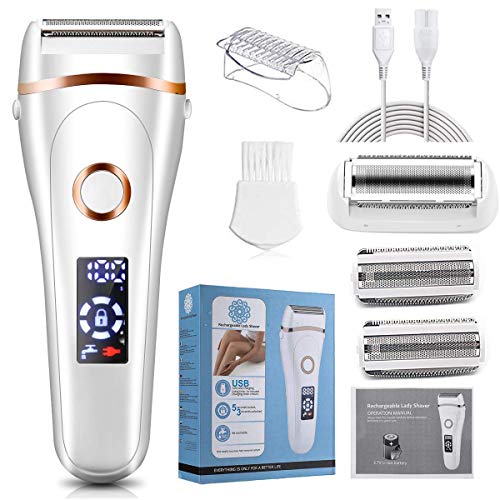 Womens Wet Dry Rechargeable Razor, Electric 3 In 1 Rechargeable Waterproof Body Legs Underarms Trimmer Shaver For Women, Bikini Cordless Remover Wet/Dry Use (Two More Cutting Blade)