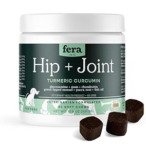 Fera Pets Hip & Joint Supplement for Dogs with Glucosamine, MSM, Chondroitin, & Green Lipped Mussel – Supports Healthy Joints and Weight Management – 90 Soft Chews