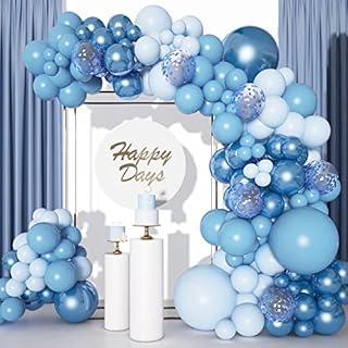 143Pcs Blue Balloons Arch Garland Kit, Different Size Metallic Blue Macaron Confetti Balloons for Boys Blue Birthday Baby Shower Wedding Ocean Themed Party Background Decorations Supplies