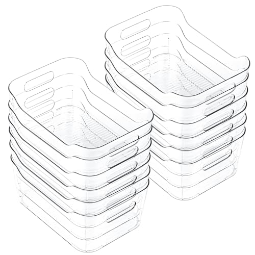 12 Pack Clear Plastic Storage Bins, Acrylic Organizer and Containers with Handle for Pantry, Cabinet, Closet, Refrigerat - Detailed View