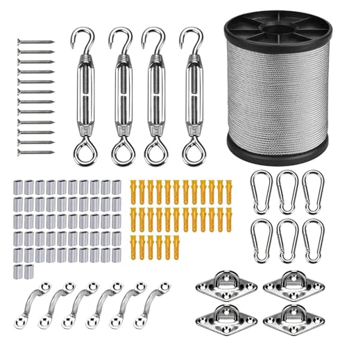 50M/2mm Kit de Cables de Acero Inoxidable para Colgar Tensor Cuerda
