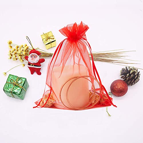 Image of Dealglad 50pcs Drawstring Organza Jewelry Candy Pouch Christmas Wedding Party Favor Gift Bags (5x7 inch, Red)