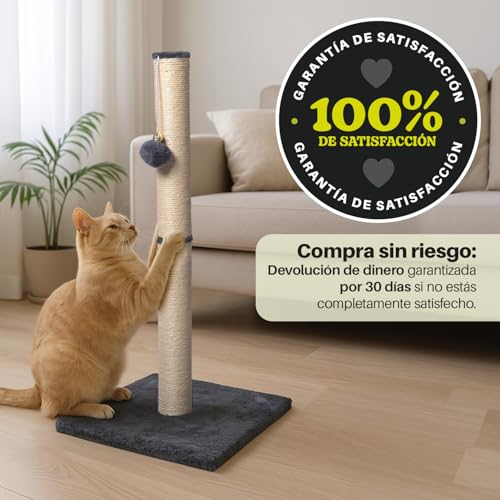 Rascador para Gatos Grandes, Poste Rascador de Sisal 74 cm con Cascabel en la Bola Colgante, Incluye Juguete de Plumas para tu Gato, Ideal para Afilado de Uñas y Diversión - imagen 7