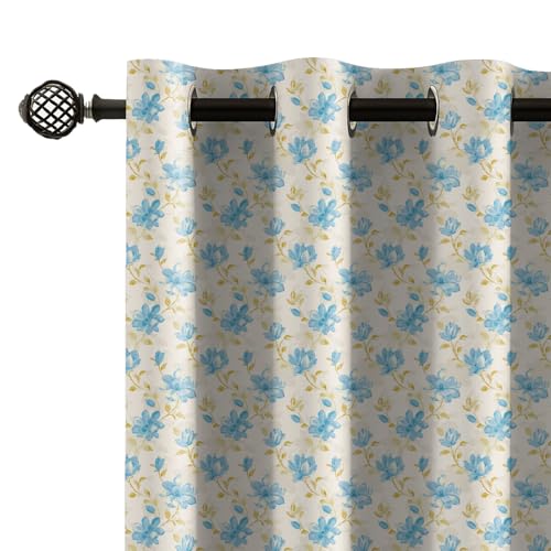 Image of LINENWALAS Printed Blackout Curtains for 7 Feet Door | Set of 2 | Digital Printed Floral Drapes | Thermal Insulated, Room Darkening Panels with Grommet Hanging for Living Room (Celeste)