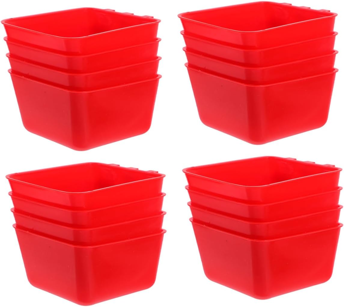 Abaodam 20pcs Bird Hanging Feeding Bowls for Cage, Plastic Rectangular Birdcage Food and Water Dishes, 12.5x9.5x6cm Red, Suitable for Cockatiels, Parakeets, Chickens, Pigeons, and Gamefowl