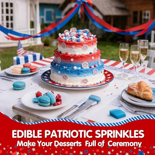 Image of 4th of July Edible Sprinkles,Red White Blue Patriotic Sprinkles Mix Edible Fireworks Wafer Paper,130g,Round Confetti Pearls Sprinkle for Cake Decorating,Flag Day,Juneteenth Independence Day Cupcake Donut Cookie Decorations for Fourth of July Party