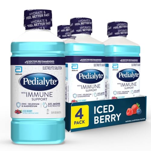 Image of Pedialyte with Immune Support Electrolyte Solution, Hydration Drink with Zinc, Selenium, and Magnesium, Iced Berry, 1 Liter, Pack of 4