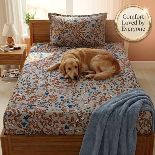 Image of Mafatlal 125 GSM Merino Single Size Bedsheet with Pillow Cover | 90 x 60 Inches | Soft, Breathable & Lightweight | Beige