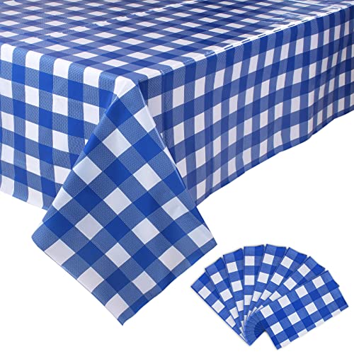 Kesfey Blue Gingham Tablecloth Picnic Party Checkered Table Cover 8 Packs