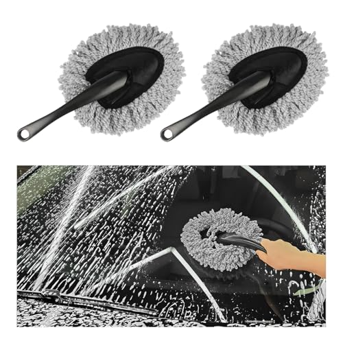 Wevdn 2 PCS Soft Microfiber Car Duster Brush, Automotive Multi-Functional Cleaning Brush Dusting Tool, Wash Brush for Car Cleaning Home Kitchen Computer Cleaning, Car Accessories (Gray)