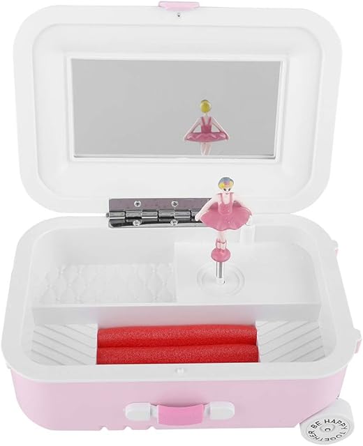 Longzhuo Mini Music Box, Girl's Musical Jewellery Suitcase with Spinning Ballerina, Pink Suitcase Model Mini Music Box Jewelry Case Craft Gift Kid Toys