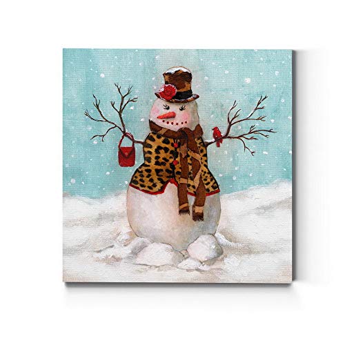 Renditions Gallery Canvas Wall Art Paintings & Prints Snowwoman with Hat & Cardinal in Winter Snow Abstract Hanging Artwork for Bedroom Home Kitchen Wall Decorations - 40"X40" LT05